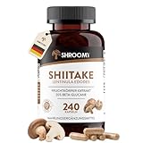 Shiitake Pilz Kapseln - hochdosiert - 240 Stück - 40% Polysaccaride - 20% Beta Glucane - 1095 mg Pilz Extrakt Pulver pro Tagesdosis - Laborgeprüft und Vegan - DE - SHROOMY