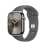 Apple Watch Series 10 (GPS + Cellular 46 mm) Smartwatch mit Titangehäuse in Natur und Sportarmband in Steingrau (M/L). Fitnesstracker, EKG App, Always-On Retina Display, Wasserschutz