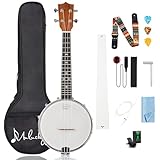 Banjolele, 4-saitig, Mulucky-Konzertgröße, 23 Zoll, Banjo-Ukulele, geschlossene Rückseite aus Massivholz, Anfänger-Set mit Halsstab, Gigbag, Stimmgerät, Saitengurt, Plektren – BU8017