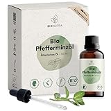 BIO Pfefferminzöl 50 ml, naturreines ätherisches Öl in EU Bio Lebensmittelqualität, deutsche Herstellung, wässriges Extrakt aus Bio Pfefferminz Blätter, Minzöl, BIONUTRA®