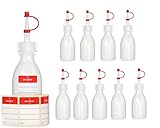 10 x 50ml Tropfflaschen Kunststoffflaschen, Plastikflaschen aus LDPE mit Spritzverschluss, Laborflaschen mit Tropfverschluss, leere Spritzflaschen mit rotem Halteband, inkl. 10 Beschriftungsetiketten