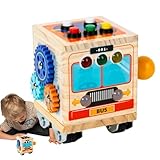 Hudhowks Sensory Toys Busy Cube, Busy Activity Cube | Bus Design Busy Box,Interaktives Reisespielzeug zur Entwicklung der Feinmotorik, pädagogisches Lernspielzeug für und Mädchen ab 3 Jahren