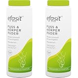 efasit Fuß und Körper Puder - Gegen schwitzende Füße, ideal bei Fußgeruch und Schweißfüße, bindet Feuchtigkeit, schützt die Haut und sorgt für angenehmen Geruch, 100g (Packung mit 2)