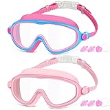 COOLOO Schwimmbrille Kinder, 2er-Pack Schwimmbrille 4-14 Jahre Anti-Beschlag, UV-Schutz, KEIN Auslaufen verstellbare Silikon-Schwimmbrille für Kinder, Mädchen, Jungen (01-Pink+Blue/pink)