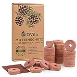 iQVita Natürlicher Mottenschutz aus Zedernholz – 30 Mottenringe – 100% Naturprodukt – Hervorragende Mottenabwehr für Kleiderschrank – Bio – Mottenfalle - Chemiefrei