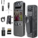 128GB Bodycam mit 180°Drehlinse, Sportkamera mit 6 Stunden Akku, Nachtvision, tragbare Kamera für Haustiere, Büro, Sicherheitsarbeit Polizeistrafverfolgung (H82-1080-128G)