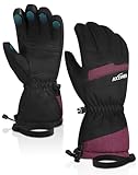 AXEVMEN Skihandschuhe Winterhandschuhe Fahrradhandschuhe Herren Damen (Rosenrot, L)