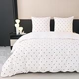Nesture Bettwäsche 135x200 Mädchen Weiß Rot Herzen, Kinder Bettwäsche-Sets Microfaser Bettbezug 135 x 200 2teilig bügelfrei & weich - 1 Wendebettwäsche und 1 Kissenbezug 80x80 mit Reißverschluss