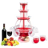 3 Stufiger Partybrunnen,Saft Und Weinbrunnen Trinkbrunnen mit LED Beleuchteter,Getränkebrunnen mit 5 Wiederverwendbaren Bechern,Springbrunnen Trinkbrunnen für Kneipen,Hauspartys und Geburtstagsfeiern