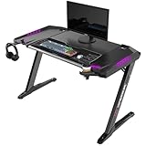 ULTRADESK Rocket | Computertisch Gaming-Schreibtisch mit XL-Pad, LED-RGB-Beleuchtung in 7 Farben, Steckplatz für Mobile Geräte, Ablagefach | verstärkte Metallkonstruktion, Schwarz, 128x68 cm