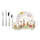 Villeroy & Boch – Hungry as a Bear, 7 teilig Kinder-Tafelset mit Besteck, Premium Porzellan, Edelstahl 18/10, weiß/bunt