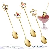 Weihnachts-Rührlöffel – 4 x goldene Löffel, Eislöffel für Kaffee, Dessert, Kuchen, Tee, Kaffee-Bar-Zubehör