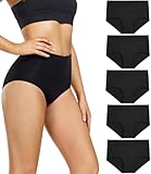 wirarpa Damen Unterhosen Baumwolle Slips Damen Hoher Taille Atmungsaktive Taillenslip Wochenbett Unterwäsche Mehrpack Größen 32-58, Schwarz-5er Pack, X-Large (46/48)