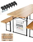 Beautissu 3tlg Bierzeltgarnitur 220x50 cm Holz - 1x Biertischgarnitur & 2x Bierbank Biertisch Bierzeltgarnitur klappbar - FSC® Bierbankgarnitur Biergartengarnitur Festzeltgarnitur Campingtisch Outdoor