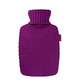 Hugo Frosch Wärmflasche Klassik Plant Creme 1,8 l mit Bio-Strickbezug Himbeere