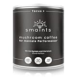 smaints Mushroom Coffee - Lions Mane (Hericium) Extrakt, Cordyceps sinensis Extrakt & weitere Adaptogene - Instant Kaffee OHNE Koffein - Absolut clean mit dem Swiss Water Verfahren entkoffeiniert