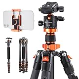 K&F Concept 172cm Carbon Stativ, D255C4(SA255C1) Kompaktes Kamera Handy Stativ, Leichtes Tripod mit Einbeinstativ-Funktion, 1/4”Gewinde Reisestativ mit 360° Kugelkopf für Spiegelreflexkamera