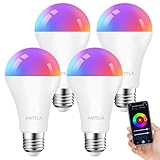 ANTELA Alexa Glühbirne E27 A65 12W 1320LM Smart WLAN LED RGB Dimmbare Birne Lampe, App Steuern Kompatibel mit Google Home, Warmweiß (2700K) Kaltweiß (6500K) Licht, 4PCs