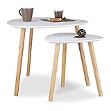 Relaxdays Satztisch 2er Set, platzsparende Beistelltische im nordischen Design, Blumentisch und Zeitungsablage, weiß