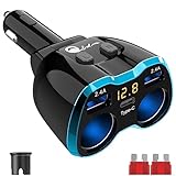 5-in-1 Auto Ladegerät: Zigarettenanzünder Verteiler Adapter Splitter 12V USB C KFZ Stecker 2 Fach Steckdose 12 Volt DC 80W mit LED Voltmeter Schalter Dual USB für Handy GPS Dash Kamera Sitzheizung