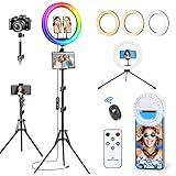 Vlogging 13' Ringlicht mit Stativ Handy, Tisch LED Ring Light Handystativhalter mit ringlicht Dimmbare 50 RGB-Modi,12 Helligkeit Groß Ring Light für YouTube TikTok Makeup Fotografie, Gesamthöhe 193cm