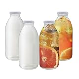 Uooker Glas-Milchflasche mit Deckel, 500 ml, wiederverwendbar, transparent, mit Deckel, versiegelt, auslaufsicher, für Saft, Milch, Wasser, Soßen, geeignet für Frühstück, Arbeit, Fitnessstudio