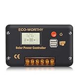 ECO-WORTHY 30A Laderegler Solar 12V/24V, Solar Laderegler Intelligenter Regler mit zwei USB-Anschlüssen Solarbatteriecontroller LCD-Display