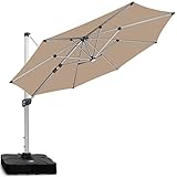 RANSENERS Sonnenschirm Ø 350cm, Luxus Ampelschirm mit Solar-LED, Gestell Aluminium, Bespannung Polyester mit UV Schutz 80+, 360° Drehbar