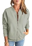 YUTILA Bomberjacke Damen Blouson Jacke Casual Sweatjacke mit College-Kragen