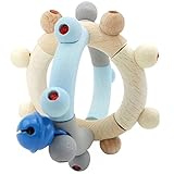 Hess Holzspielzeug 11108 - Motorikrassel aus Holz in Form einer Kugel, Nature Serie in Blau, mit beweglichen Teilen, ab 6 Monaten, handgefertigt, für Greifübungen