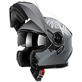 Westt Klapphelm Flip up Motorradhelm Integralhelm Herren Damen mit verstärktem Kinnschutz Chopper Moped Mofa Roller Modular Helm Motorrad mit ECE 22.06,grau, L (59-60 cm)