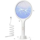 YISSVIC Elektrische Fliegenklatsche extra stark 4000V 2 in 1 USB C mit Akku Aufladbar Elektro Mückenklatsche mit UV Lichtfalle Moskito Weiß