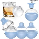 BOCHION Eiswürfelform Kugel 4er Set, BPA Frei Eiskugelform Groß Rund, Silikon Eiswürfel Form mit Trichterdeckel, Wiederverwendbare Eiswürfelformen für Whiskey, Cocktails, Wein, Bier und Getränke, Blau