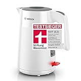 Bosch kabelloser Wasserkocher MyMoment TWK2M161, Abschaltautomatik, Überhitzungsschutz, Tassenanzeige, entnehmbarer Kalkfilter, Trockengehschutz, Dampfstopp-Automatik, 1,7 L, 2400 W, Weiß matt