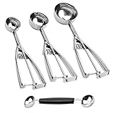 3+1 Edelstahl Melone Ball Scoop Eisportionierer Set mit 3 + Doppelkopf Edelstahl Obstschaufel