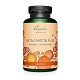 BETA CAROTIN Plus Vegavero ® | Mit Vitamin E & Astaxanthin (AstaZine®) | Lucarotin® B 30 SUN Betacarotin | Antioxidantien | VEGAN & Ohne Zusätze | 120 GreenCaps®