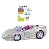 Barbie Extra, Barbie Auto Cabrio, in silber, mit beweglichen Rädern inkl. Barbie Zubehör wie Barbie Kleidung und Haustier, Spielzeug ab 3 Jahre, HDJ47