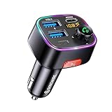 SYNCWIRE Bluetooth 5.3 FM-Transmitter-Autoladegerät 48W (PD 36W&12W) dualer USB-Anschluss Ladegerät KFZ-Adapter kabelloser Radioempfänger, LED-Display 64 GB USB-Laufwerk mit Lichtschalter