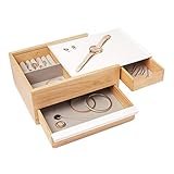 Umbra Stowit Design Schmuckkasten – moderne Schmuck Box mit Geheimfächern für Ringe, Armbänder, Uhren, Halsketten, Ohrringe und Accessoires, Holz / Metall, Weiß / Natur, Gross