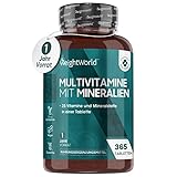 Multivitamin Tabletten mit Mineralien - Immunsystem & Blutdruck (EFSA) - 365 Vegane Stück - 25 Vitamin A-Z Stack - Nahrungsergänzungsmittel Frauen & Männer - Mineralstoffe Komplex - WeightWorld