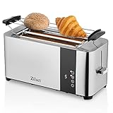 Toaster Edelstahl mit Brötchenaufsatz | Toaster 4 Scheiben | Doppelschlitz Toaster | 7 Stufen | Krümelschublade | LCD Display Touchscreen | Toastautomat | Abschaltautomatik