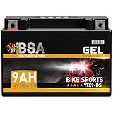 BSA YTX9-BS GEL Motorradbatterie 12V 9Ah 180A/EN Batterie doppelte Lebensdauer entspricht 50812 CTX9-BS ETX9-BS GTX9-BS vorgeladen auslaufsicher wartungsfrei ersetzt 8Ah