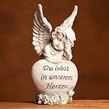 dszapaci Engel Figur Klein 18cm Grabschmuck Wetterfest Grabschmuck Engel für Grab Deko Figuren Grabdekoration Wetterfest Grabschmuck Herz Grabstein Urnengrab Engelfiguren Friedhof Deko