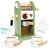 Smartwo Kaffeemaschine Kinder Holz, Kinderküche Kaffeemaschine mit Mühle, Spielküche Zubehör, Espressomaschine Holzspielzeug Set, Küchenzubehör Rollenspiele, Geschenk Mädchen ab 3 Jahre, Grün