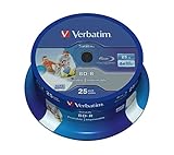 Verbatim BD-R SL Datalife Blu-ray Rohlinge 25 GB, Blu-ray-Disc mit 6-facher Schreibgeschwindigkeit, 25er-Pack Spindel, großflächig bedruckbar, Blu-ray-Disks für Video- und Audiodateien