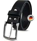 FOMAX Herren Ledergürtel aus Büffelleder, Gürtel Handgemacht, MADE IN GERMANY, für Männer Jeans Anzug, 38mm breit, Länge kürzbar, Echtleder schwarz (Bundweite 110cm)