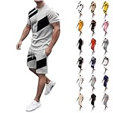 Trainingsanzug Herren Jogginganzug 2024 Sommer Outfit Sport Set Kurze Hose und Rundhals Tshirt Sets Locker und Luftig Freizeitanzug Sportanzug 2 Teiler Leichte Sommeranzug für Alltag Strand Urlaub