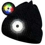 ZHSX 1 Stück LED Mütze mit Licht, LED Beanie Beleuchtete Mütze mit Licht, Unisex Winter Warm Stirnlampe Mütze, Wiederaufladbare USB Strickmütze Hände Frei für Männer Frauen, Schwarz