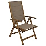 DEGAMO Gartenstuhl Klappsessel Bolivar Hochlehner, 5-Fach verstallbar, Akazie geölt, Kunstgewebe mit Polsterung Graubraun, Outdoor, FSC®-Zertifiziert