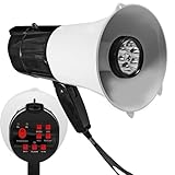 5 CORE 30 W Megafon Bullhorn + Taschenlampe 800 Meter Reichweite – LED-Licht + Sirene + Aufnahme + USB (faltbarer Griff) für Cheerleading, Fußball, Sicherheitsübungen